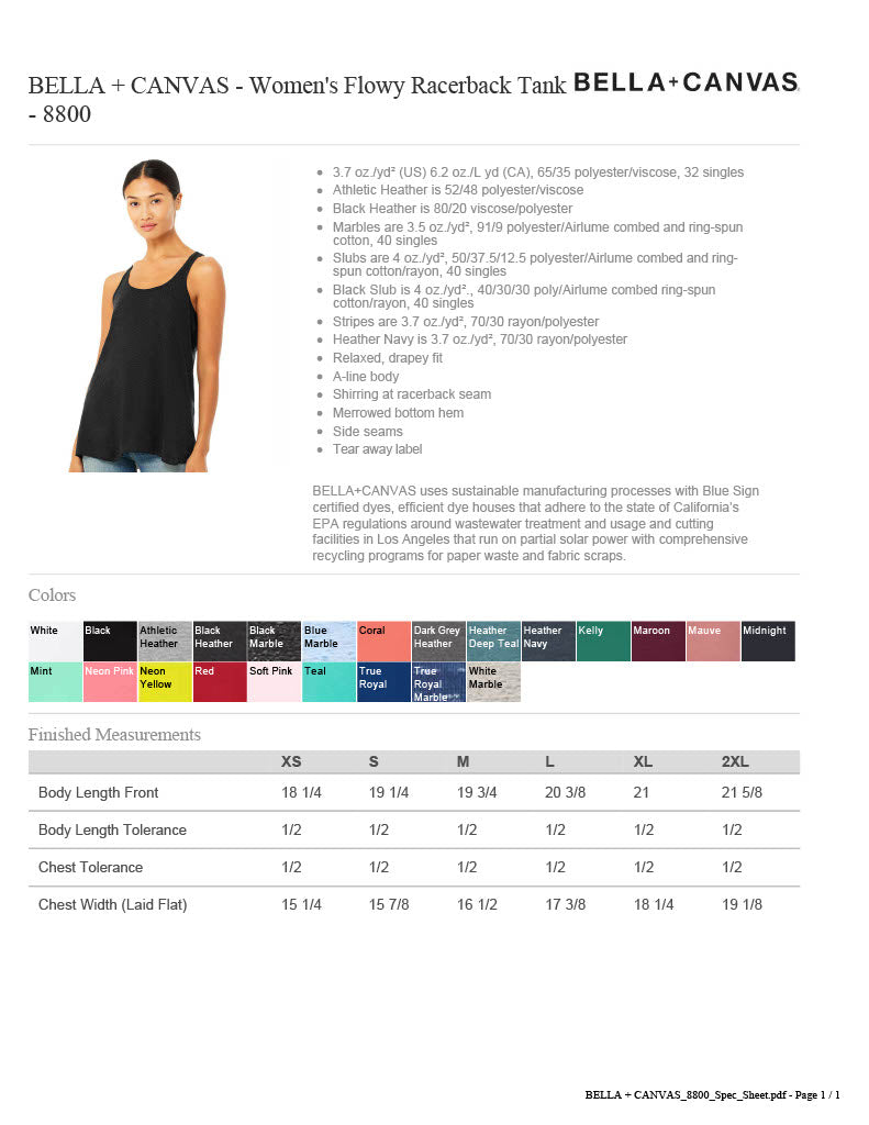 Women's BELLA & CANVAS 8800 - woven flowy racerback tank